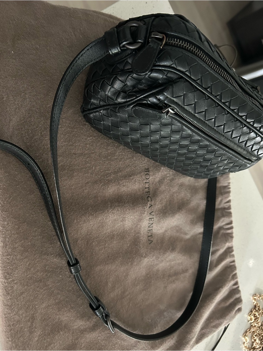 Bottega Veneta Black Intrecciato Leather Sling Bag